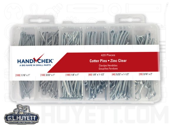 Cotter Pin Assortment Carbon Steel Zinc Clear 420 Piece 