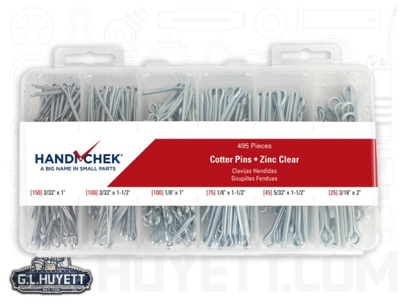 Cotter Pin Assortment Carbon Steel Zinc Clear 495 Piece 