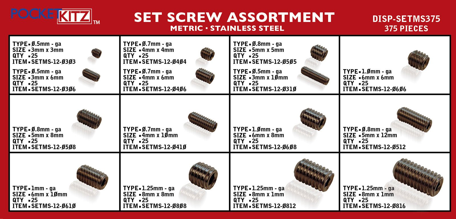 Set Screw Assortment Metric Ss 375pc 