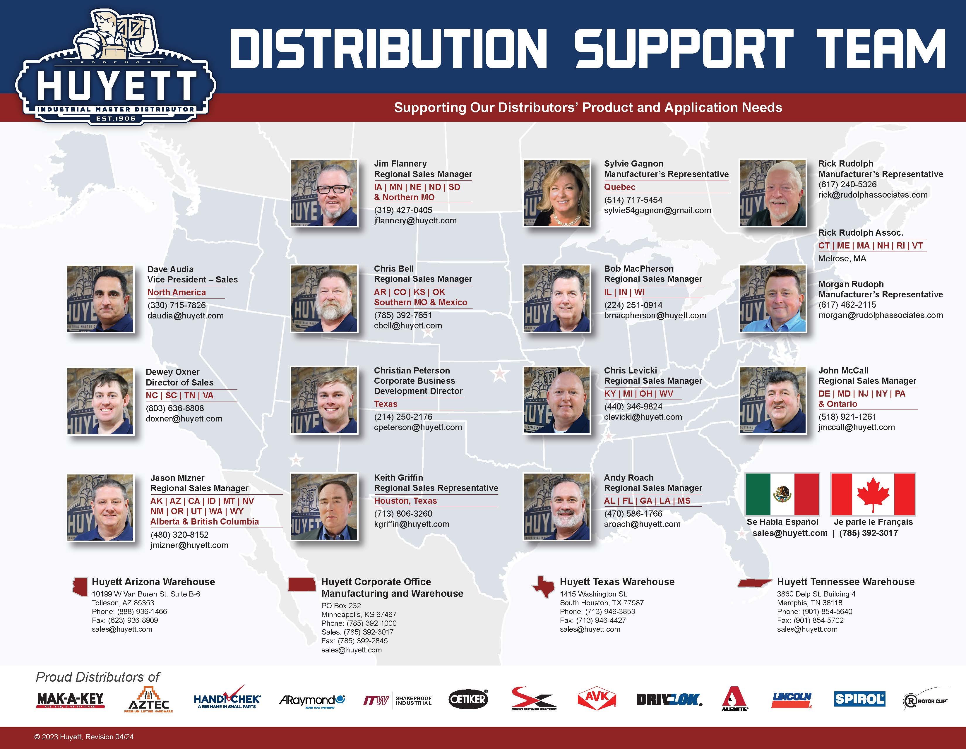 Huyett Distribution Support Team Map